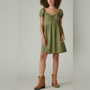 Lucky Brand Mini Dress NWT Dusty Olive Cotton Blend Sweetheart Neckline M